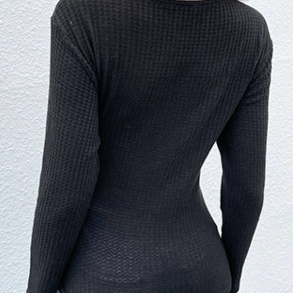 Leopard Print Long Sleeve Waffle Knit Surplice Top - Picture 4 of 4